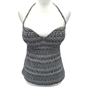 OLD NAVY Women's Large Black White Halter Tankini Swim‎ Top Underwire Boho Aztec